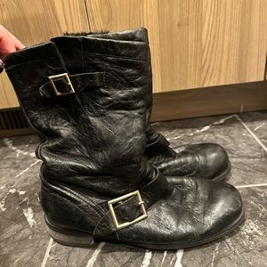 Jimmy Choo biker w rabbit fur lining